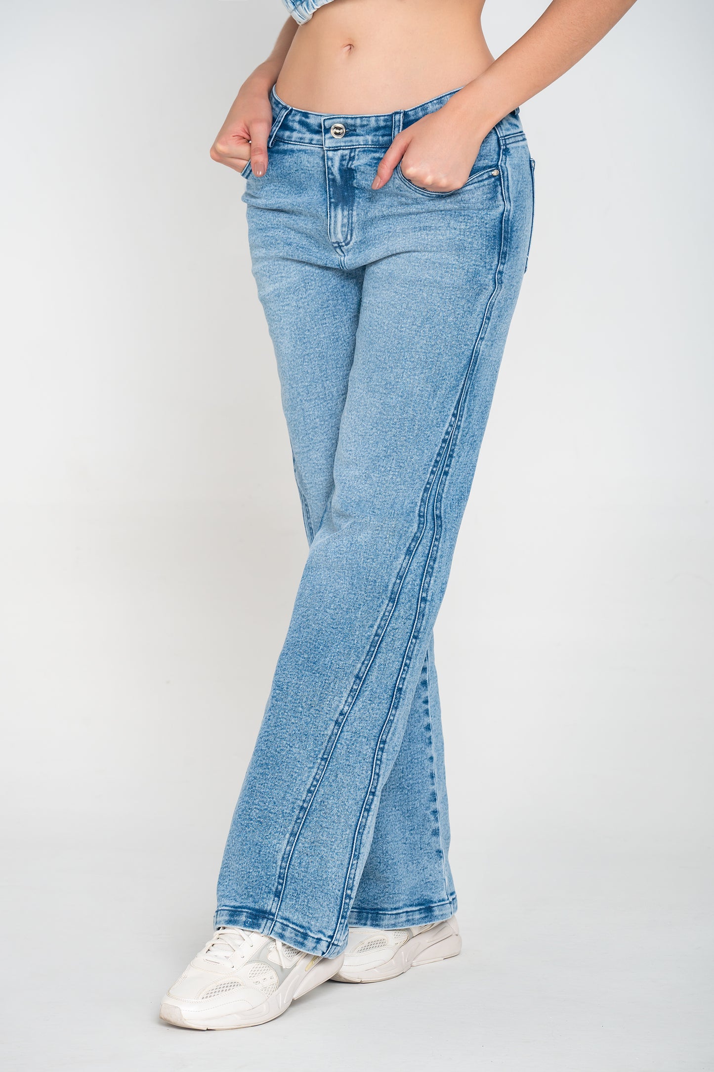 Jean Tiro Alto 1 Botón - Bota Palazzo - Efecto Toalla Ref 1829
