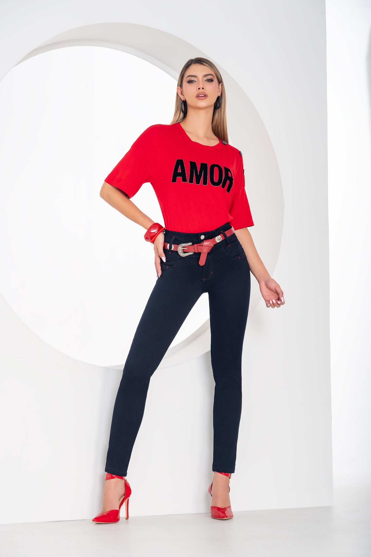 Jean Pretina Alta Control Abdomen - Bota Tubo Ref 1769