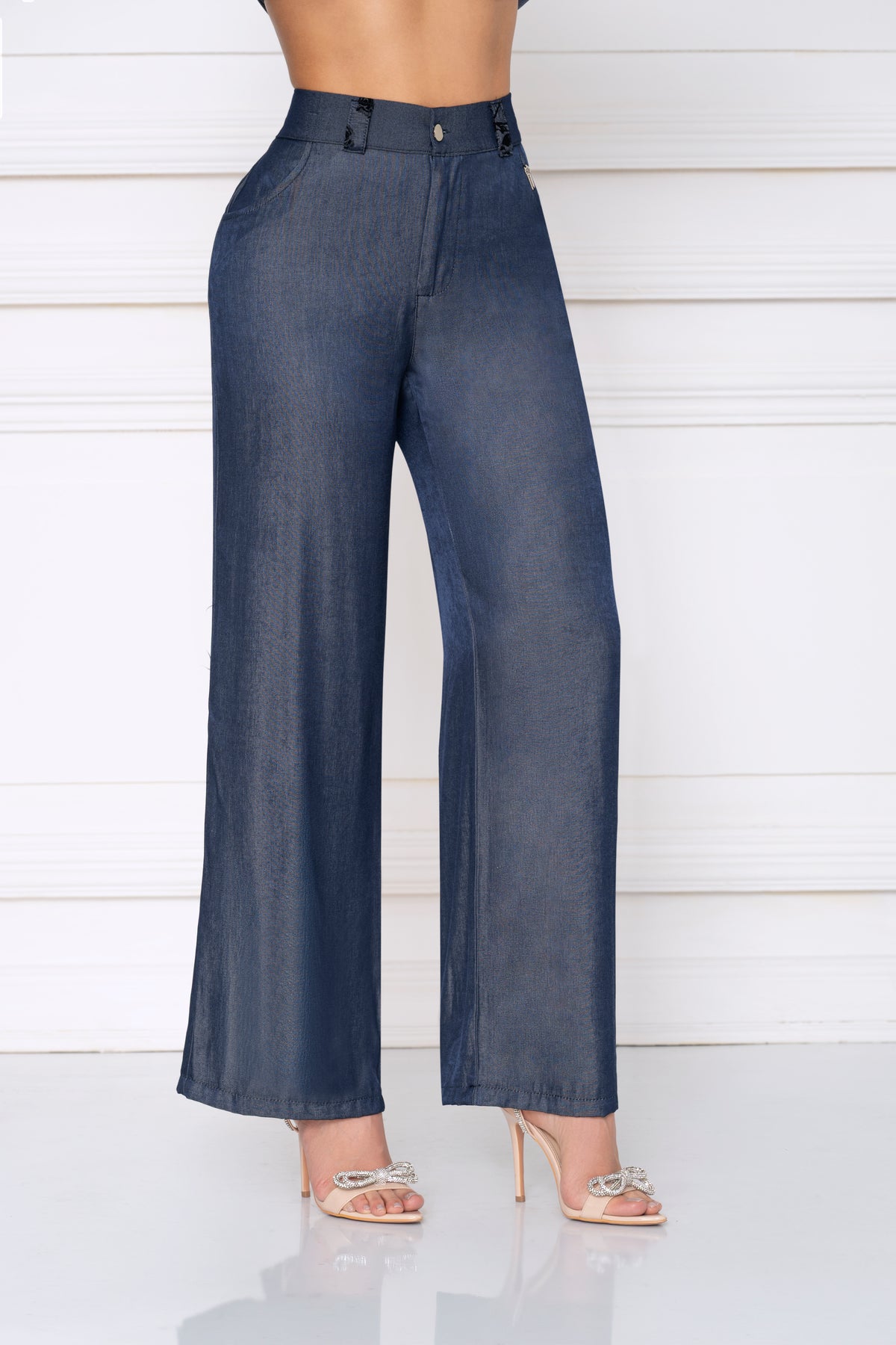 Pantalón Chambray Pasadores con Textura Wide Leg Ref A-777