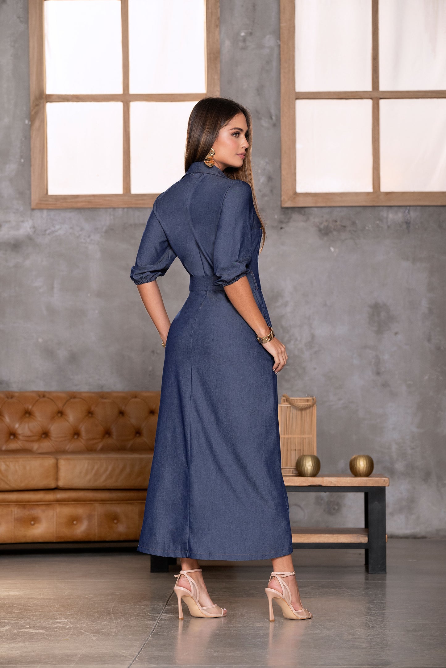 Vestido Denim Azul Chambray Liviano Ref A-589