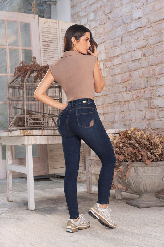 Jean Ochentero Indigo Licrado Bota Tubo Ref 2101