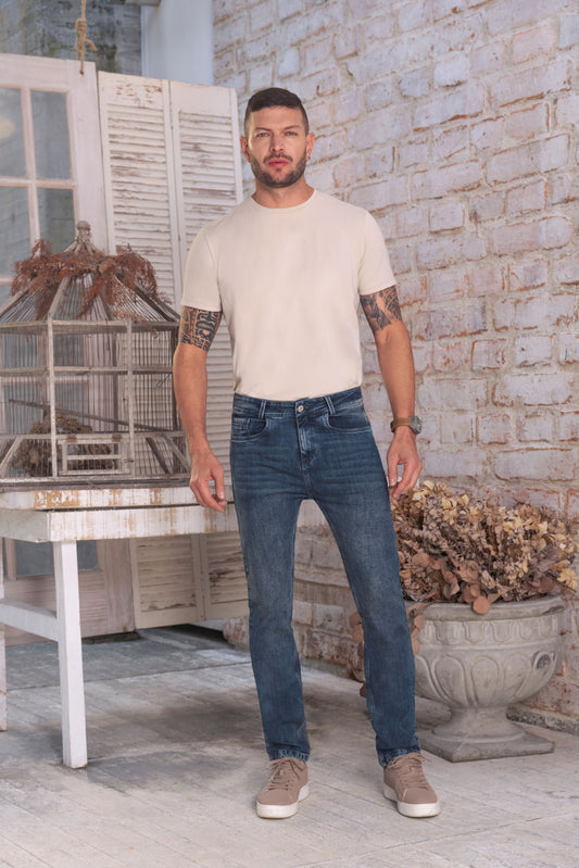 Jean Hombre Indigo Licrado Bota Recta Ref 2103